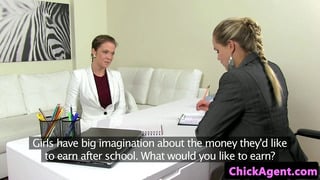 Lesbian agent pussylicked by casting babe