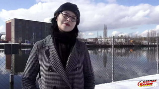 GERMAN SCOUT – Black Hair PAWG Glasses Girl Melli Venom Pick Up for First Casting Fuck in Berlin